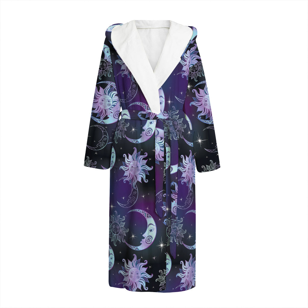 Galaxy Celestial Sun And Moon Print Hooded Bathrobe