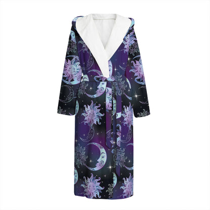 Galaxy Celestial Sun And Moon Print Hooded Bathrobe