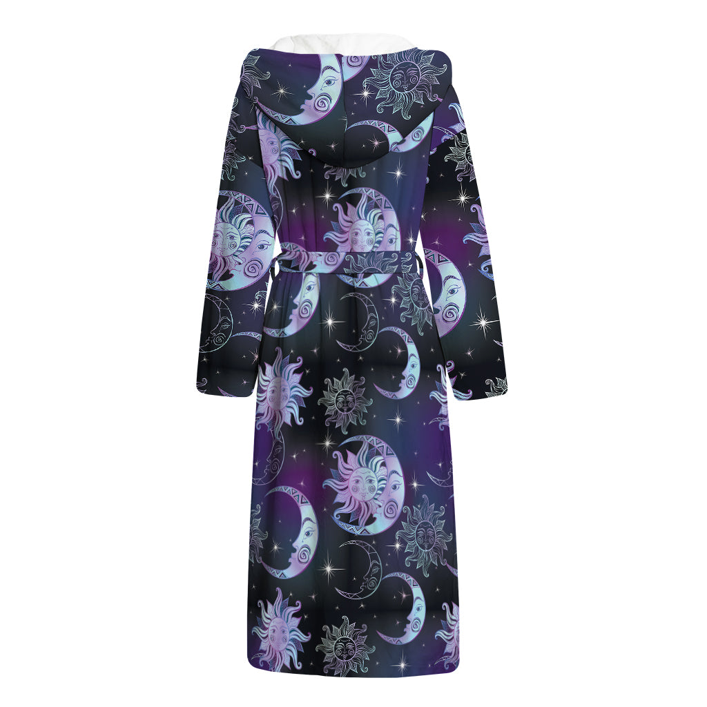 Galaxy Celestial Sun And Moon Print Hooded Bathrobe