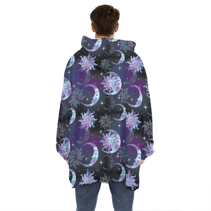 Galaxy Celestial Sun And Moon Print Hoodie Blanket