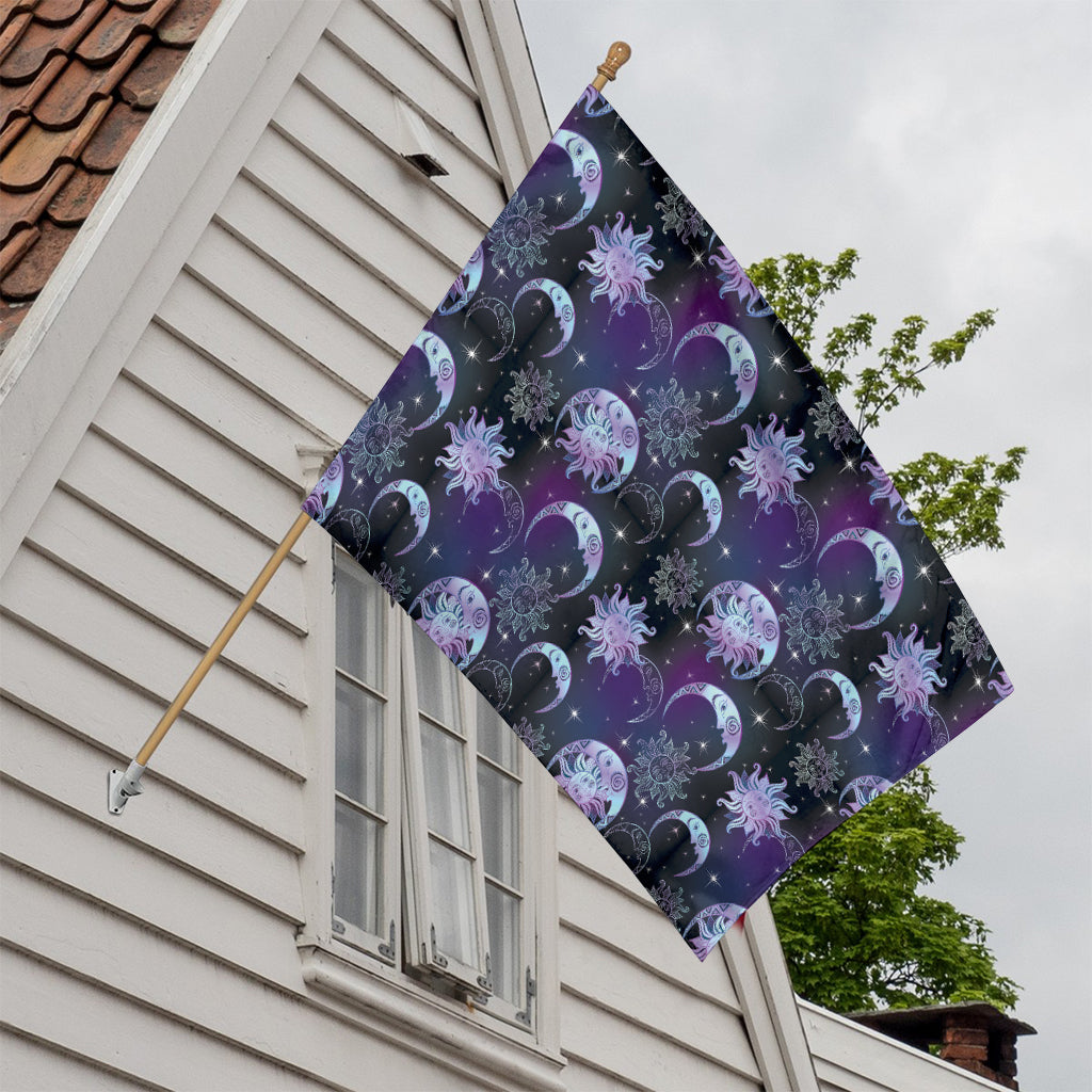 Galaxy Celestial Sun And Moon Print House Flag