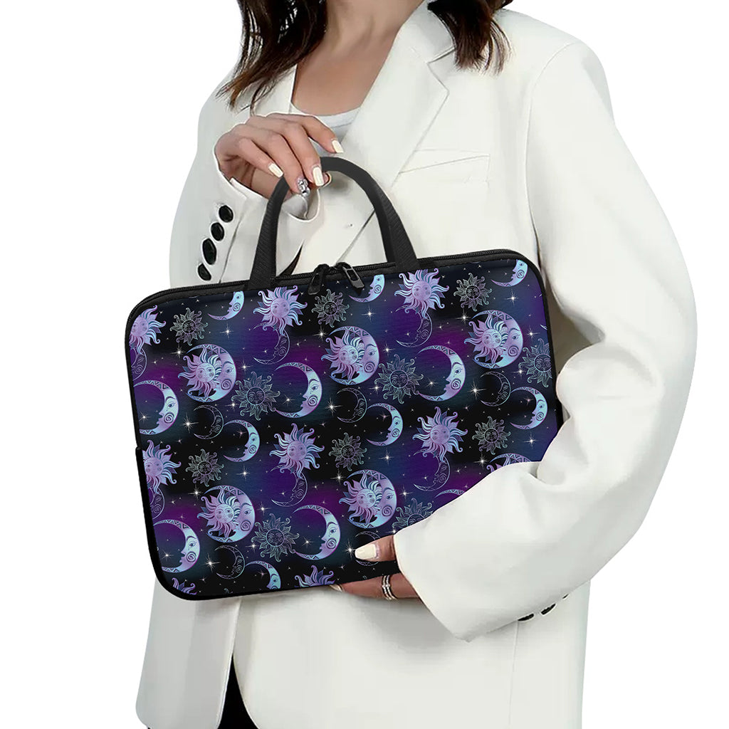 Galaxy Celestial Sun And Moon Print Laptop Sleeve With Handle