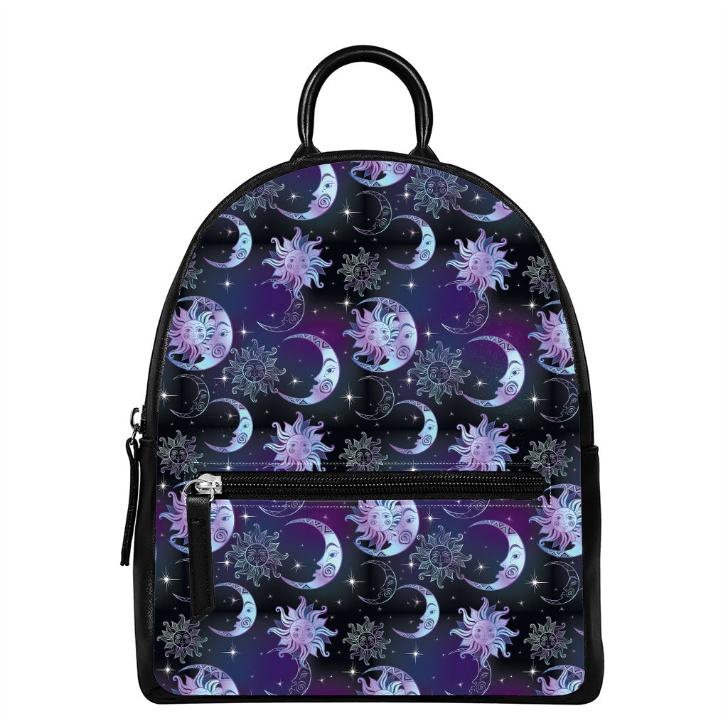Galaxy Celestial Sun And Moon Print Leather Backpack