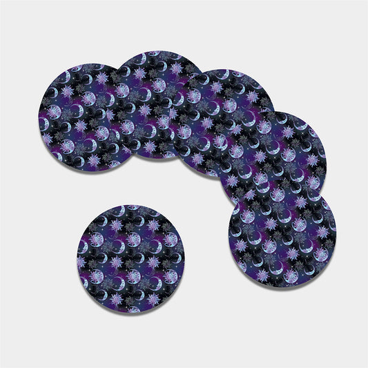 Galaxy Celestial Sun And Moon Print Leather Coaster Set
