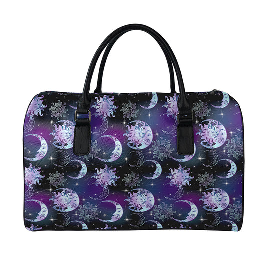 Galaxy Celestial Sun And Moon Print Leather Duffle Bag