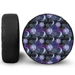 Galaxy Celestial Sun And Moon Print Leather Spare Tire Cover