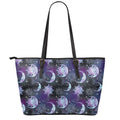 Galaxy Celestial Sun And Moon Print Leather Tote Bag With Zipper
