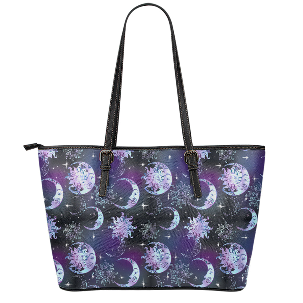 Galaxy Celestial Sun And Moon Print Leather Tote Bag