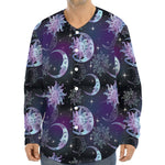 Galaxy Celestial Sun And Moon Print Long Sleeve Baseball Jersey
