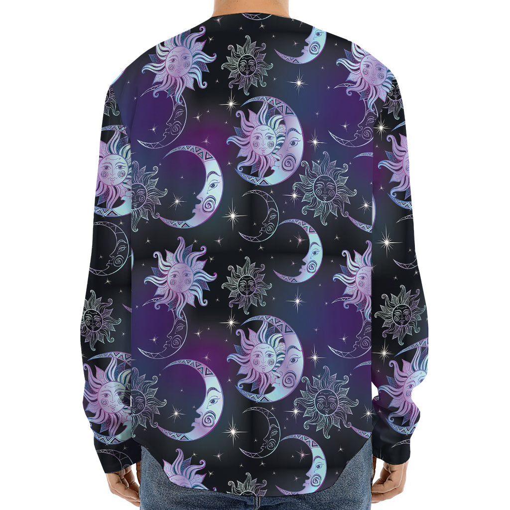 Galaxy Celestial Sun And Moon Print Long Sleeve Baseball Jersey