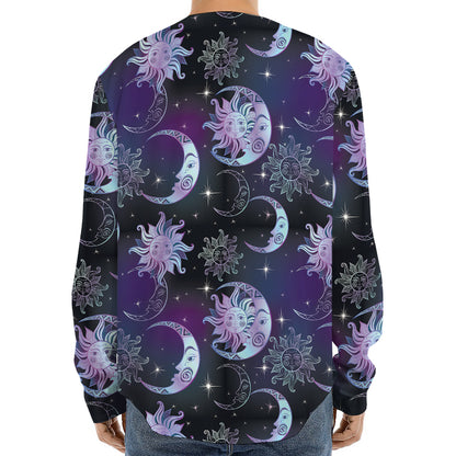 Galaxy Celestial Sun And Moon Print Long Sleeve Baseball Jersey