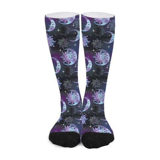 Galaxy Celestial Sun And Moon Print Long Socks