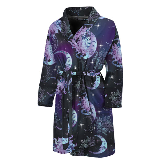 Galaxy Celestial Sun And Moon Print Men's Bathrobe