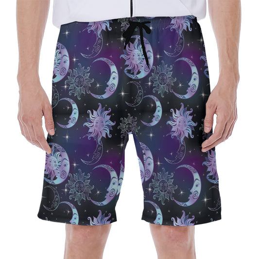 Galaxy Celestial Sun And Moon Print Men's Beach Shorts