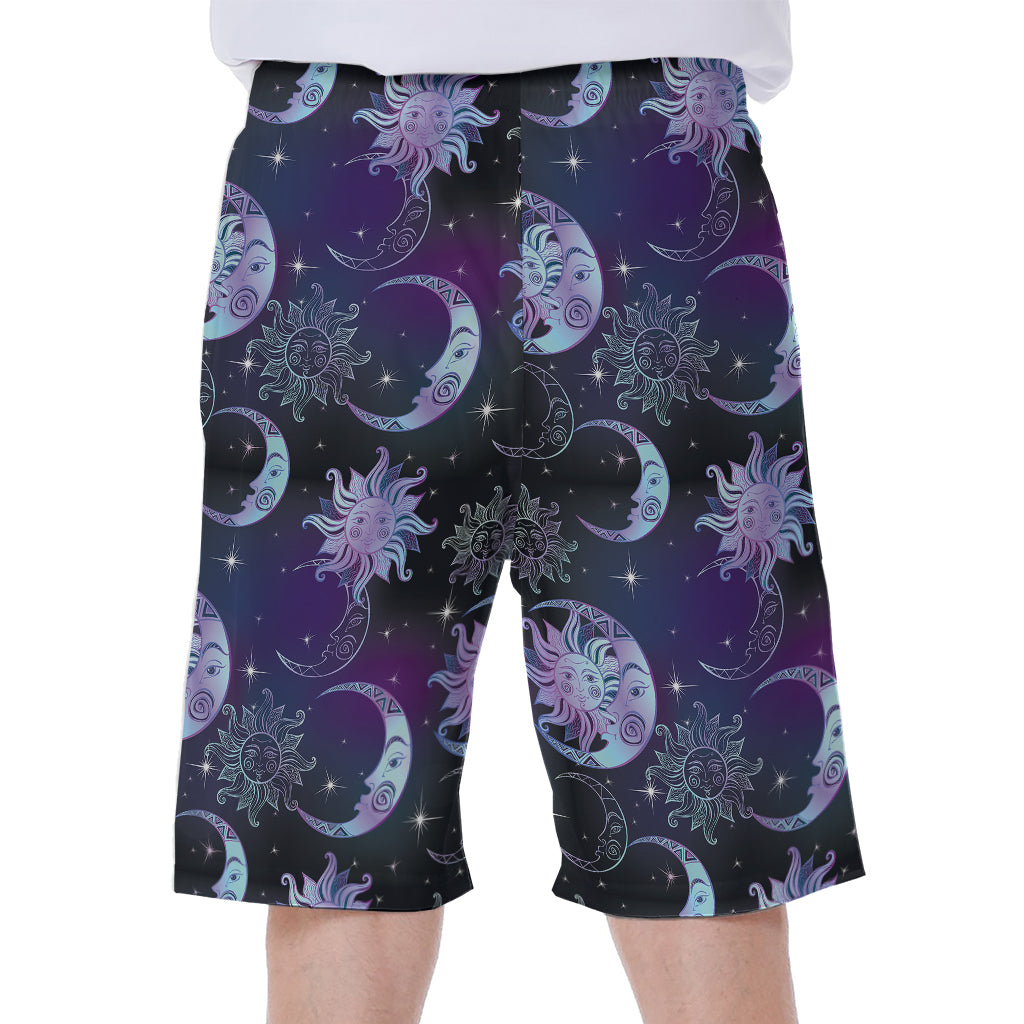Galaxy Celestial Sun And Moon Print Men's Beach Shorts