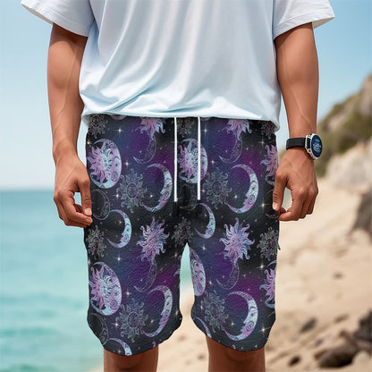 Galaxy Celestial Sun And Moon Print Men's Cargo Shorts