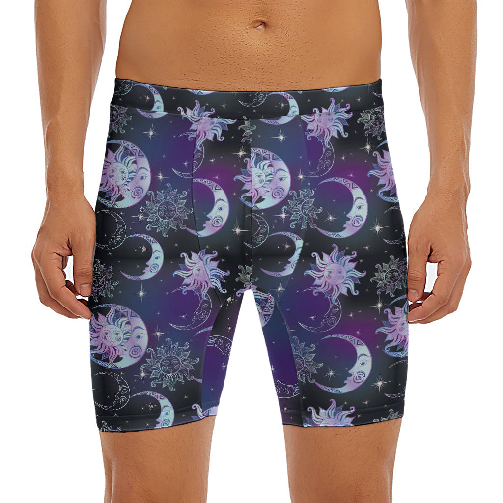 Galaxy Celestial Sun And Moon Print Men's Long Boxer Briefs