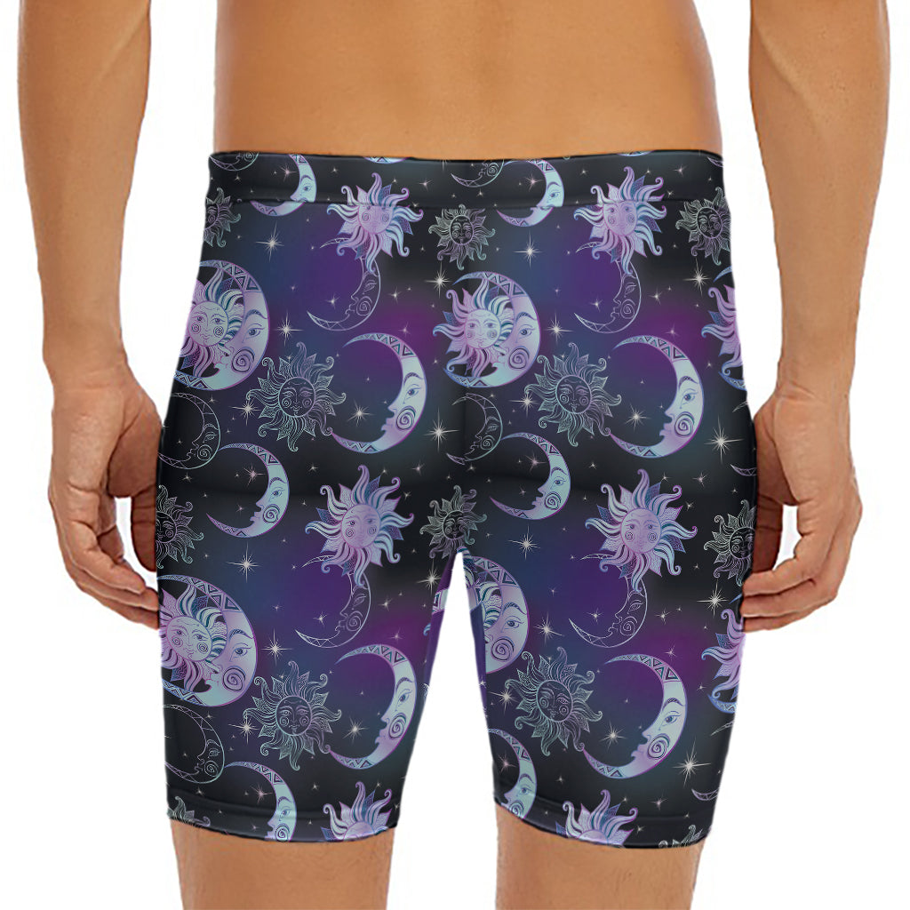 Galaxy Celestial Sun And Moon Print Men's Long Boxer Briefs