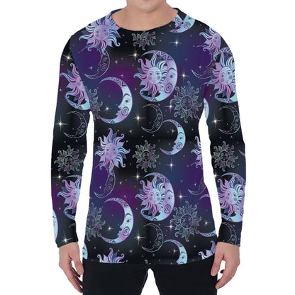 Galaxy Celestial Sun And Moon Print Men's Long Sleeve T-Shirt