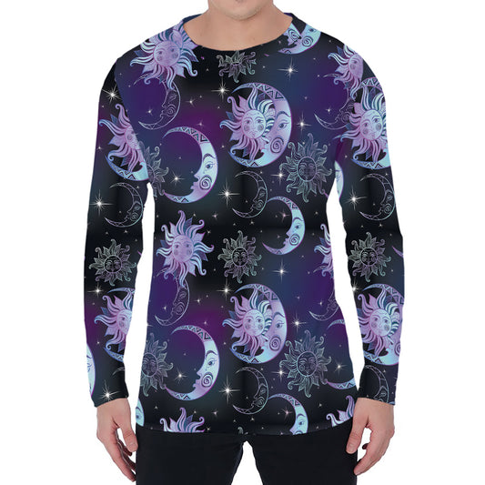 Galaxy Celestial Sun And Moon Print Men's Long Sleeve T-Shirt
