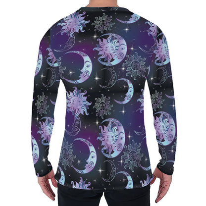 Galaxy Celestial Sun And Moon Print Men's Long Sleeve T-Shirt