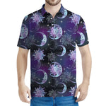 Galaxy Celestial Sun And Moon Print Men's Polo Shirt