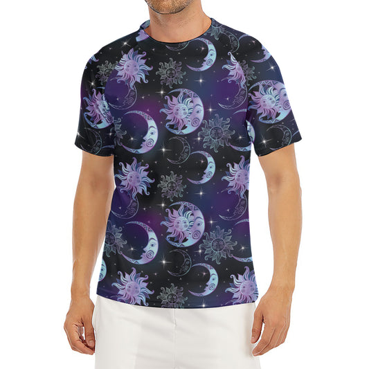 Galaxy Celestial Sun And Moon Print Men's Short Sleeve Rash Guard