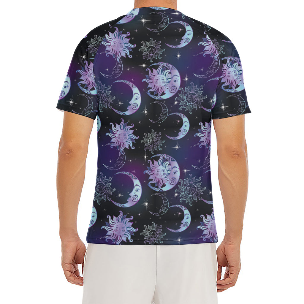 Galaxy Celestial Sun And Moon Print Men's Short Sleeve Rash Guard