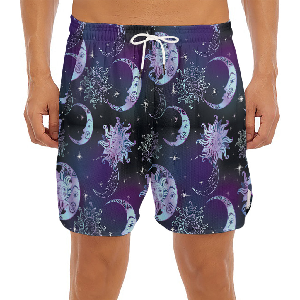 Galaxy Celestial Sun And Moon Print Men's Split Running Shorts