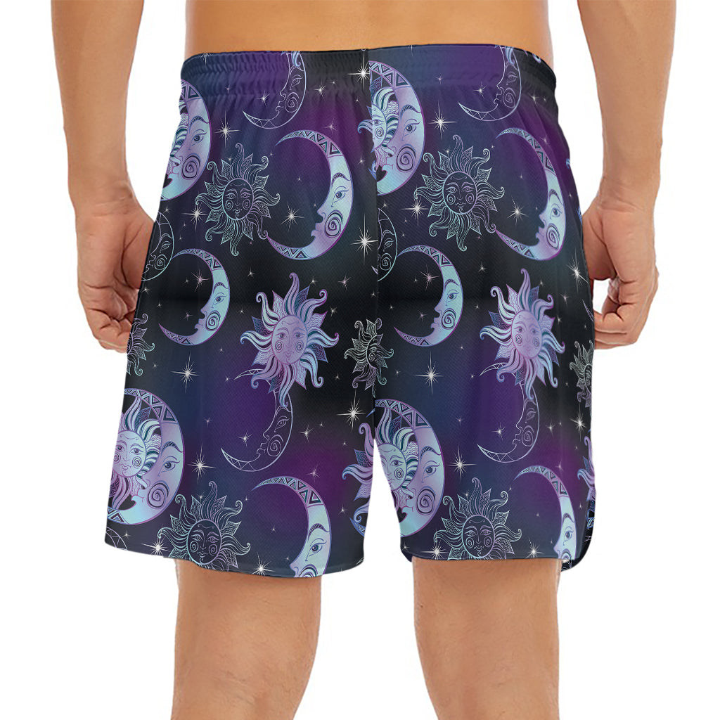 Galaxy Celestial Sun And Moon Print Men's Split Running Shorts