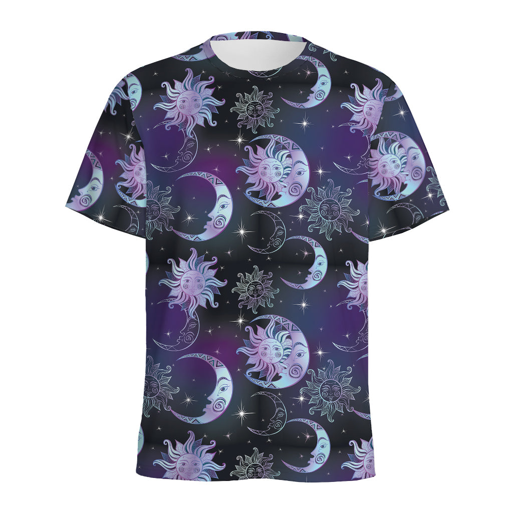 Galaxy Celestial Sun And Moon Print Men's Sports T-Shirt