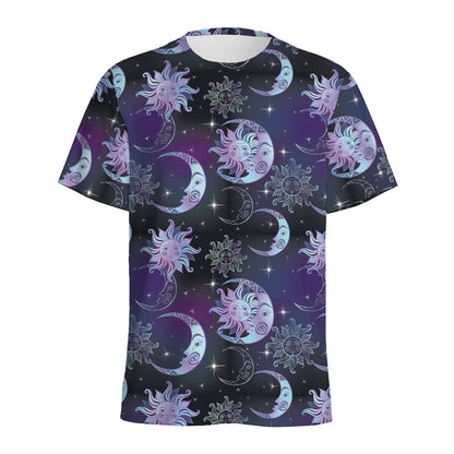 Galaxy Celestial Sun And Moon Print Men's Sports T-Shirt
