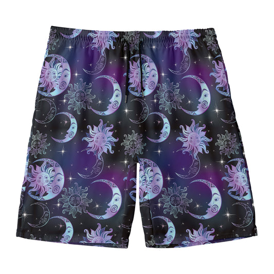 Galaxy Celestial Sun And Moon Print Men's Swim Trunks