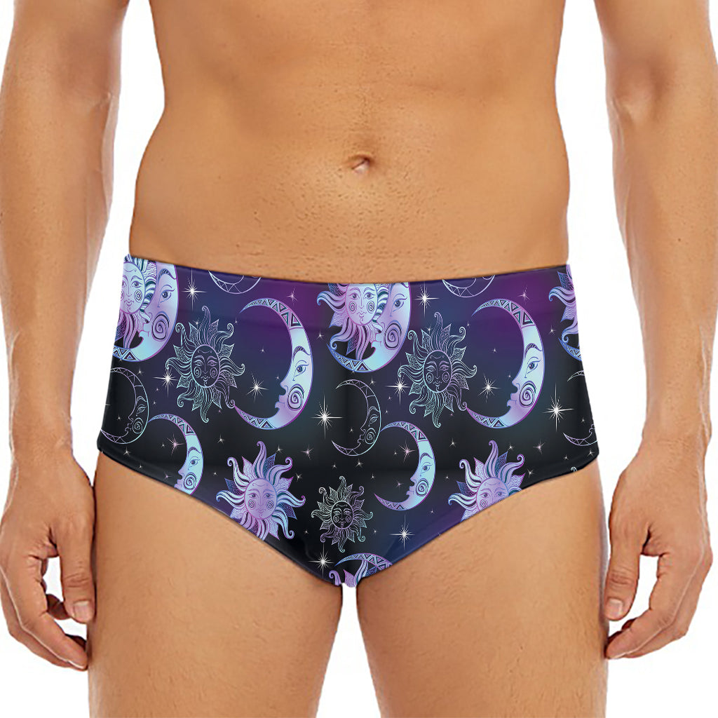 Galaxy Celestial Sun And Moon Print Men's Triangle Swim Briefs