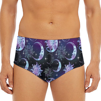 Galaxy Celestial Sun And Moon Print Men's Triangle Swim Briefs