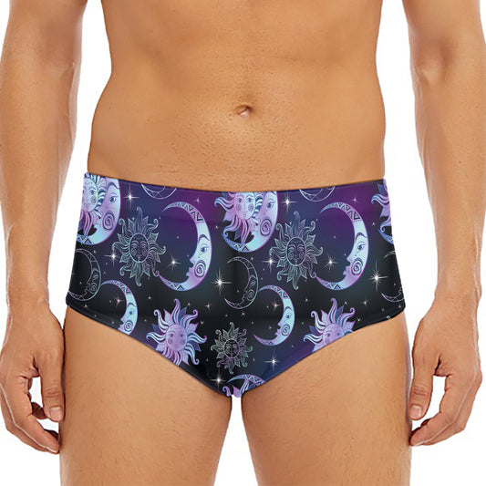 Galaxy Celestial Sun And Moon Print Men's Triangle Swim Briefs