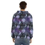 Galaxy Celestial Sun And Moon Print Men's Velvet Pullover Hoodie