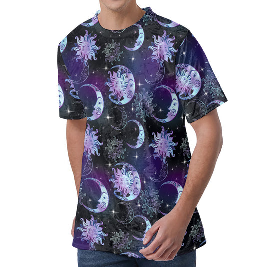 Galaxy Celestial Sun And Moon Print Men's Velvet T-Shirt