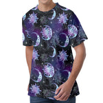 Galaxy Celestial Sun And Moon Print Men's Velvet T-Shirt