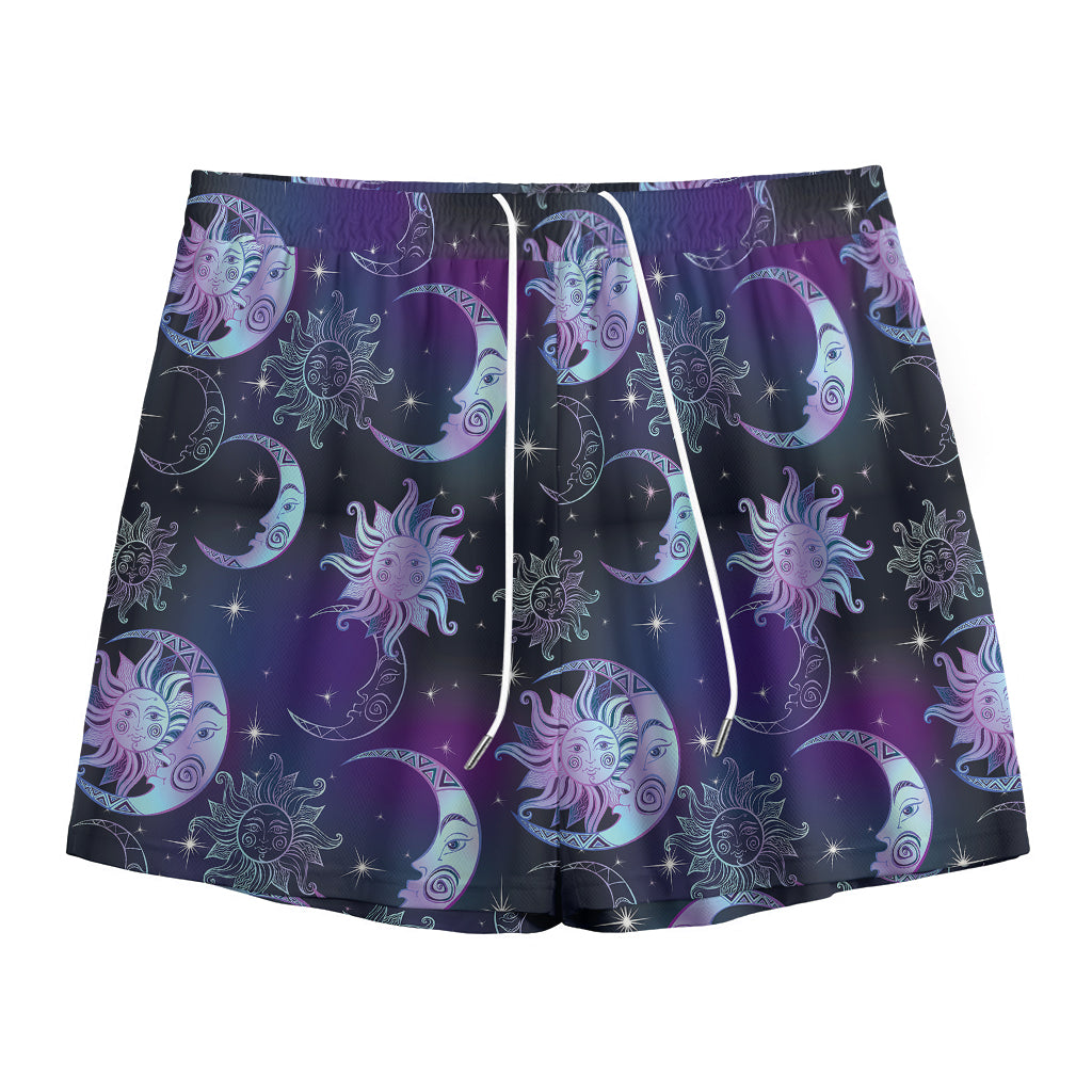 Galaxy Celestial Sun And Moon Print Mesh Shorts