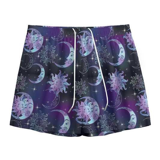 Galaxy Celestial Sun And Moon Print Mesh Shorts