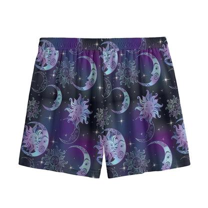 Galaxy Celestial Sun And Moon Print Mesh Shorts
