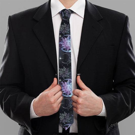 Galaxy Celestial Sun And Moon Print Necktie
