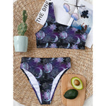 Galaxy Celestial Sun And Moon Print One Shoulder Bikini Top