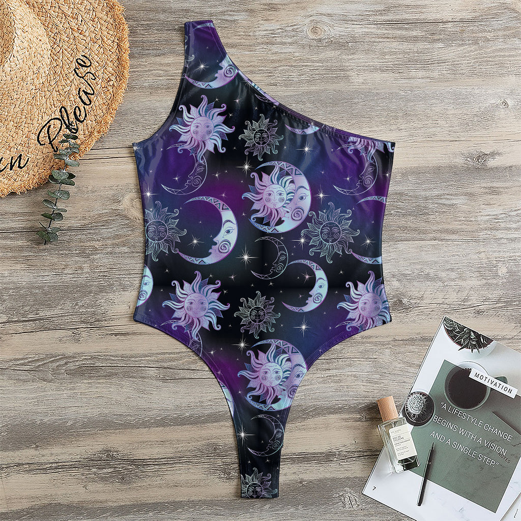 Galaxy Celestial Sun And Moon Print One Shoulder Bodysuit