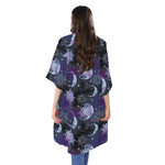 Galaxy Celestial Sun And Moon Print Open Front Beach Cover Up