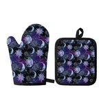 Galaxy Celestial Sun And Moon Print Oven Mitt And Pot Holder Set