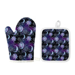 Galaxy Celestial Sun And Moon Print Oven Mitt And Pot Holder Set