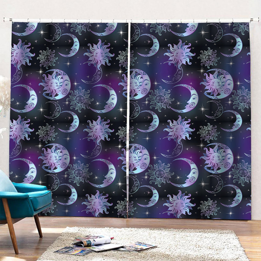 Galaxy Celestial Sun And Moon Print Pencil Pleat Curtains