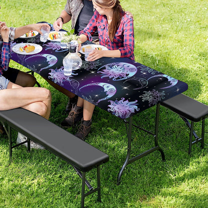 Galaxy Celestial Sun And Moon Print Picnic Table Cover
